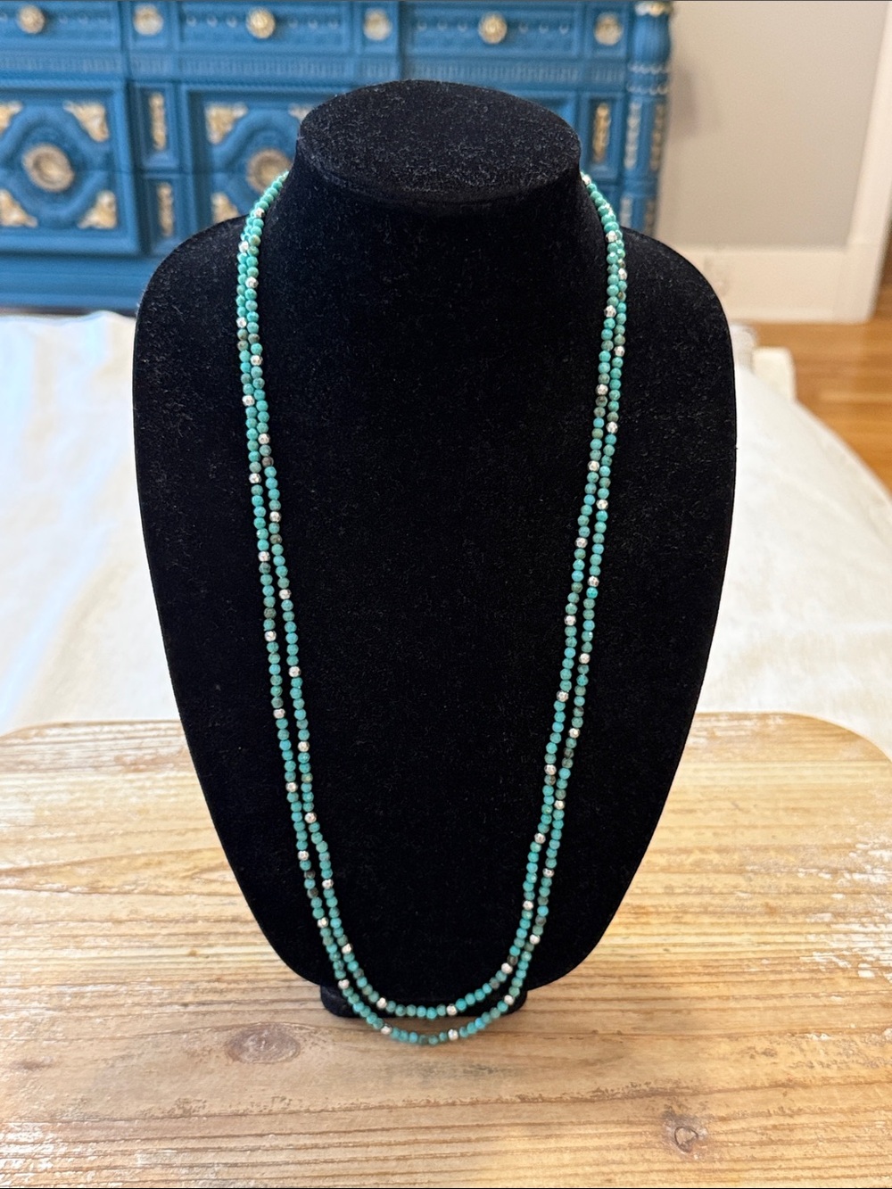 Vintage Lucky Brand Turquoise Blue Beaded Double Layered Statement Necklace